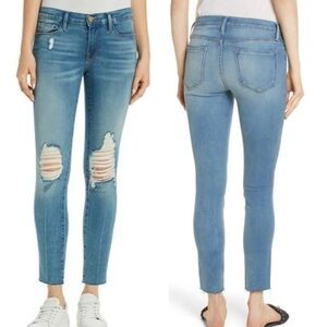 Frame Denim Distressed Le Skinny De Jeanne Crop Jeans In Stanwell Wash Size 25
